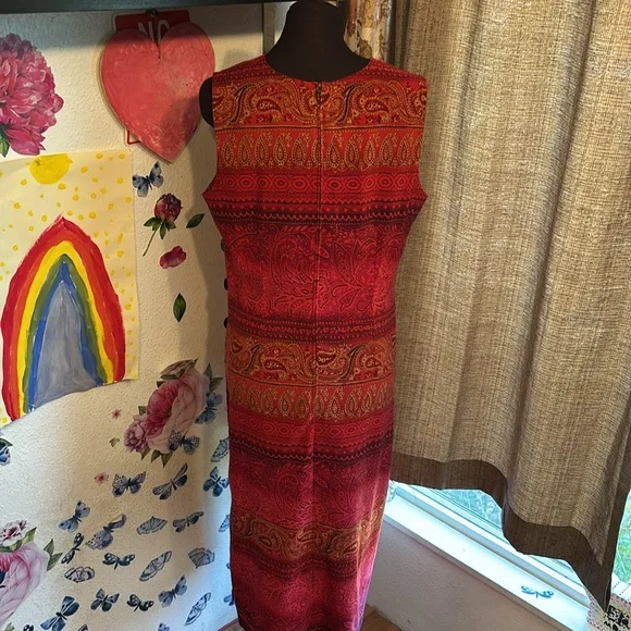 Vintage 1990’s R&K Original vibrant red and dark pink floral dress. Size 10P. - Picture 10 of 17